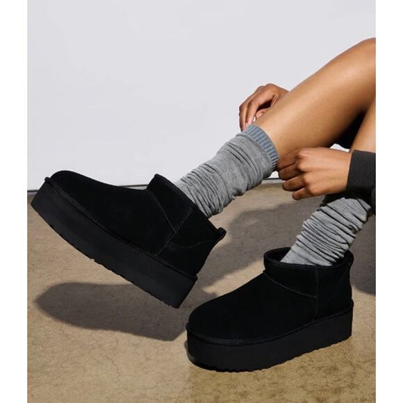 UGG Shoes - UGG Classic Ultra Mini Platform Boots Black Suede Size 6
